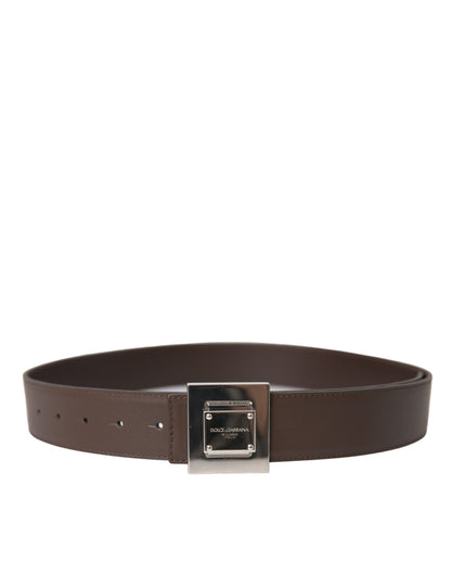Dolce &amp; Gabbana – Brauner Gürtel aus Kalbsleder mit quadratischer Metallschnalle