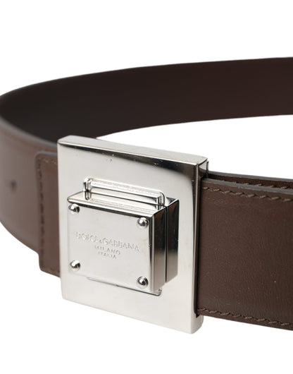 Dolce &amp; Gabbana – Brauner Gürtel aus Kalbsleder mit quadratischer Metallschnalle