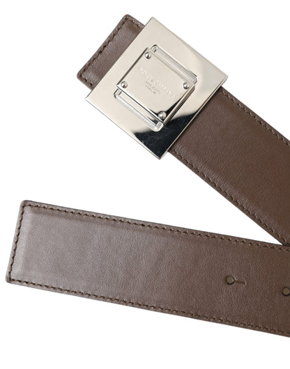 Dolce &amp; Gabbana – Brauner Gürtel aus Kalbsleder mit quadratischer Metallschnalle