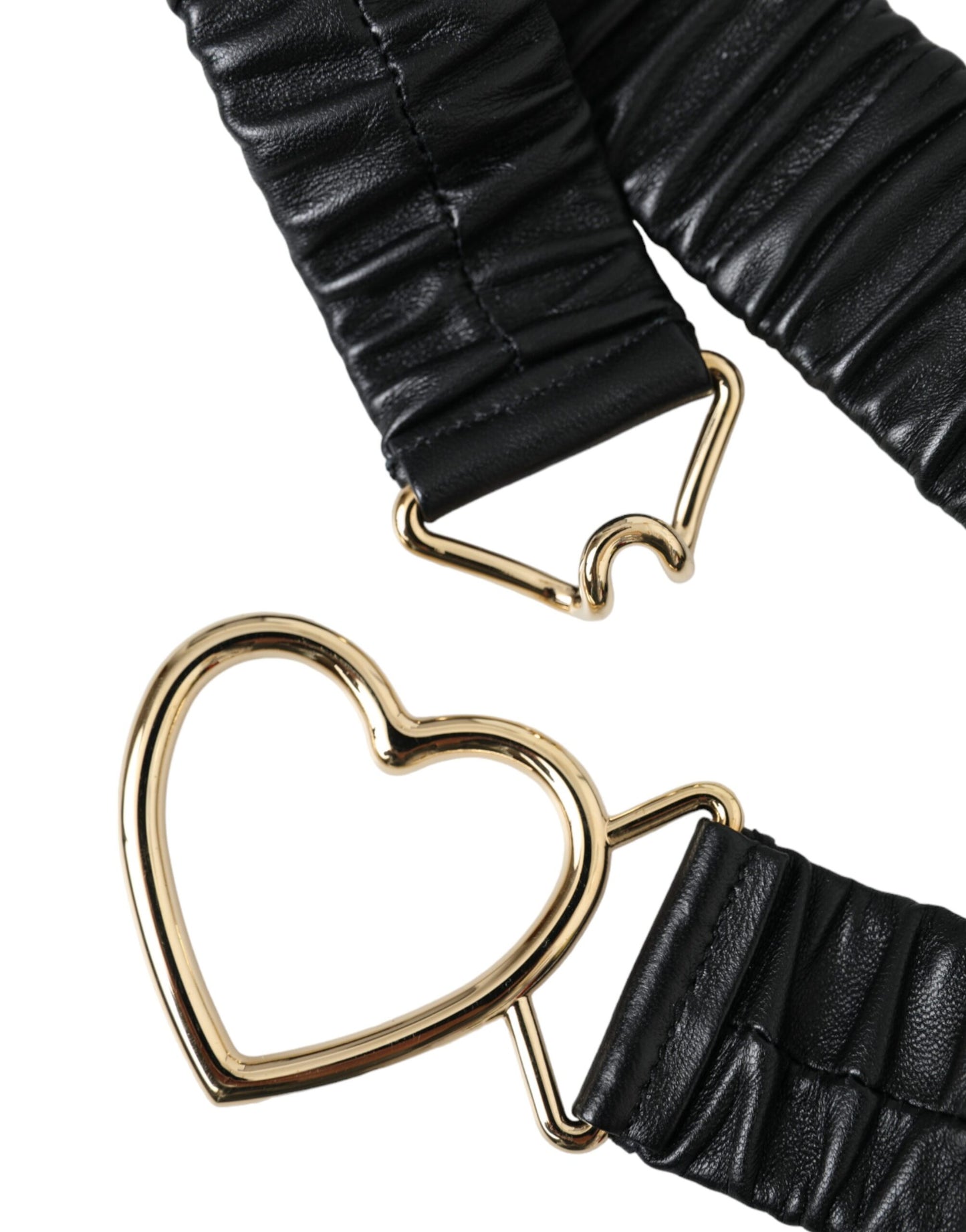 Dolce &amp; Gabbana – Schwarzer Ledergürtel mit goldener Herzschnalle aus Metall