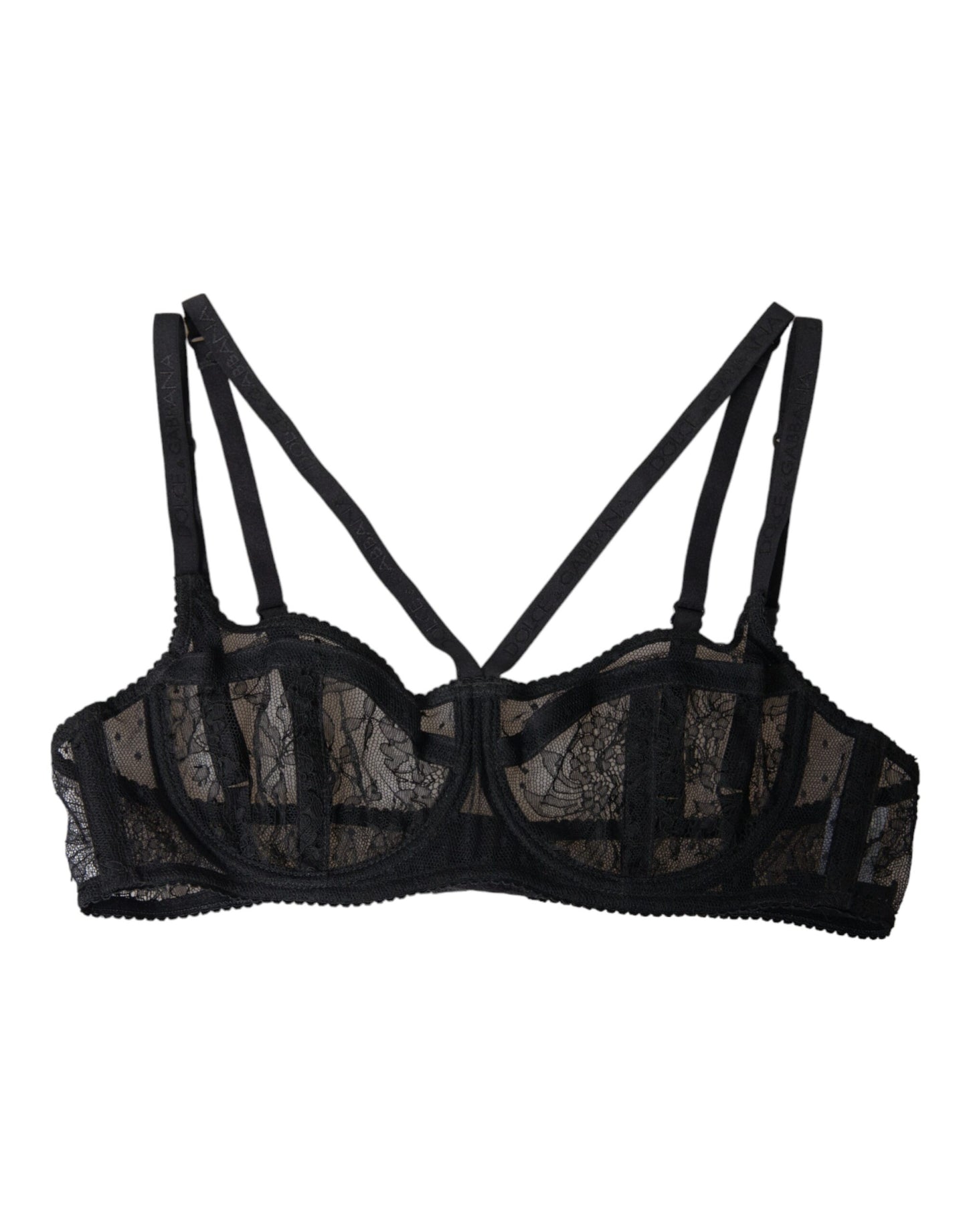 Dolce &amp; Gabbana – Balconcino-BH aus Nylon mit Blumenspitze in Schwarz