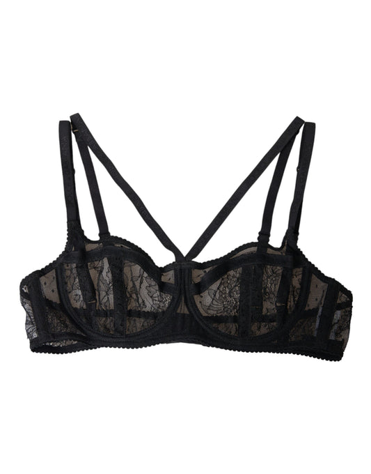 Dolce &amp; Gabbana – Balconcino-BH aus Nylon mit Blumenspitze in Schwarz