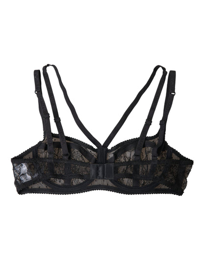 Dolce &amp; Gabbana – Balconcino-BH aus Nylon mit Blumenspitze in Schwarz