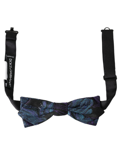 Dolce &amp; Gabbana Schwarz-Blaue Brokat-Fliege für Herren mit verstellbarem Hals