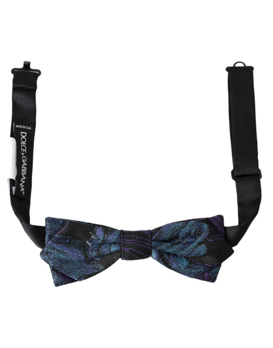 Dolce &amp; Gabbana Schwarz-Blaue Brokat-Fliege für Herren mit verstellbarem Hals