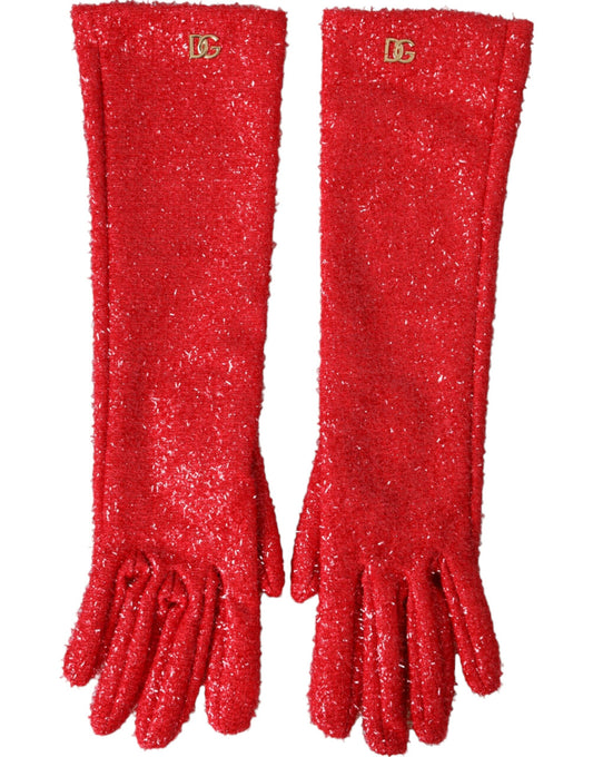 Dolce &amp; Gabbana – Rote Lurex-Fantasia-Handschuhe in Mittellänge