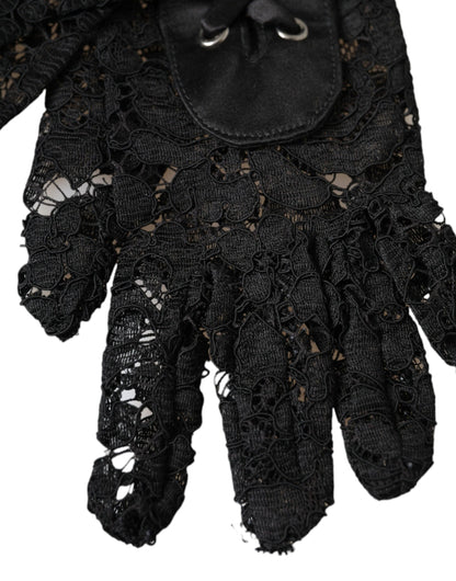 Dolce &amp; Gabbana – Schwarze Taormina-Spitzenhandschuhe in Ellenbogenlänge