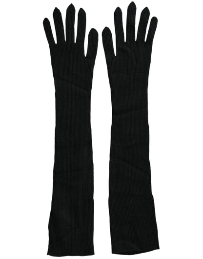 Dolce &amp; Gabbana – Schwarze, ellbogenlange Strickhandschuhe aus Kaschmir