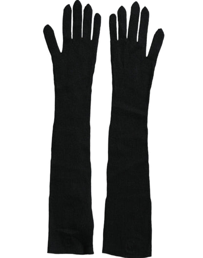 Dolce &amp; Gabbana – Schwarze, ellbogenlange Strickhandschuhe aus Kaschmir
