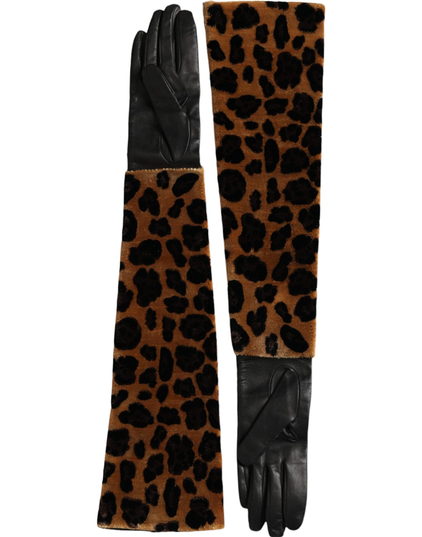 Dolce &amp; Gabbana – Ellenbogenlange Handschuhe aus braun-schwarzem Leopardenleder
