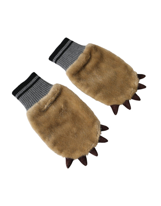 Dolce &amp; Gabbana Beige Fäustlinge aus Acryl mit Strickpelz am Handgelenk