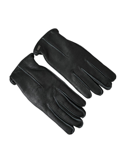 Dolce &amp; Gabbana – Handgelenklange Handschuhe aus schwarzem Hirschleder