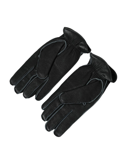 Dolce &amp; Gabbana – Handgelenklange Handschuhe aus schwarzem Hirschleder