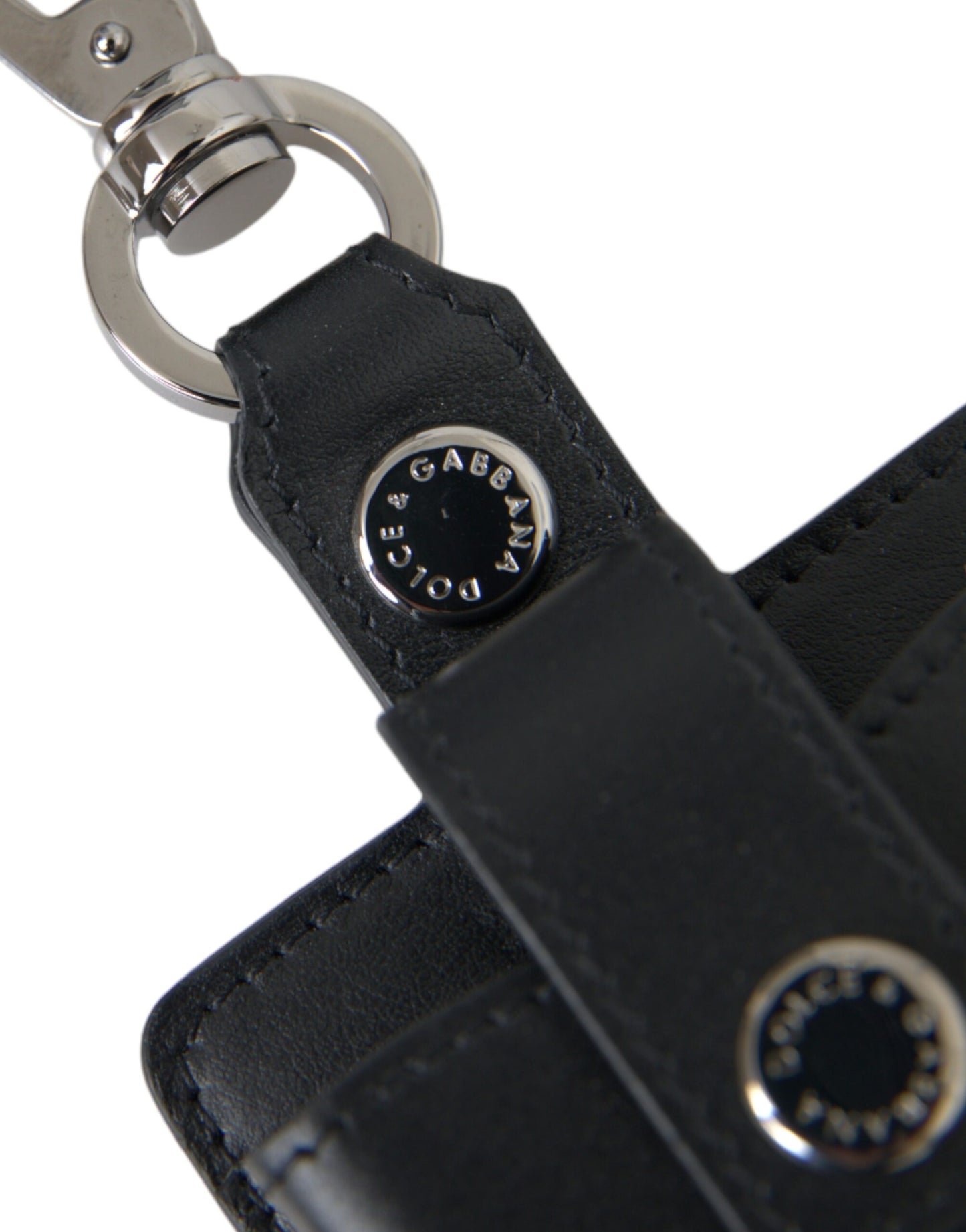 Dolce &amp; Gabbana Black Plain Leather Silver Metal Airpods Case