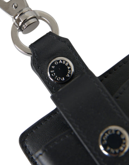 Dolce &amp; Gabbana Black Plain Leather Silver Metal Airpods Case