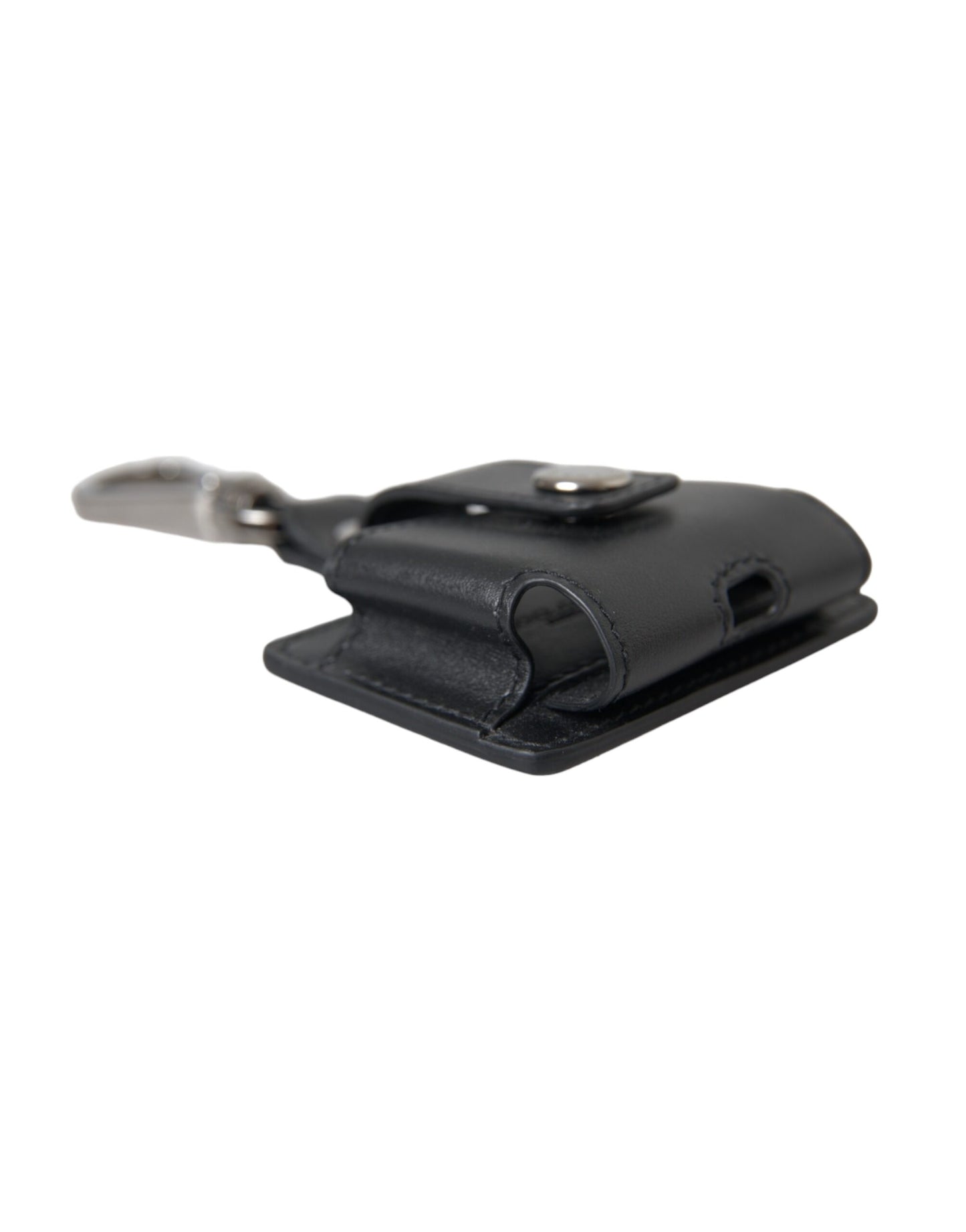 Dolce &amp; Gabbana Black Plain Leather Silver Metal Airpods Case