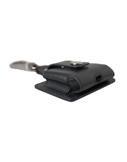Dolce &amp; Gabbana Black Plain Leather Silver Metal Airpods Case