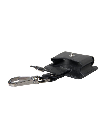 Dolce &amp; Gabbana Black Plain Leather Silver Metal Airpods Case