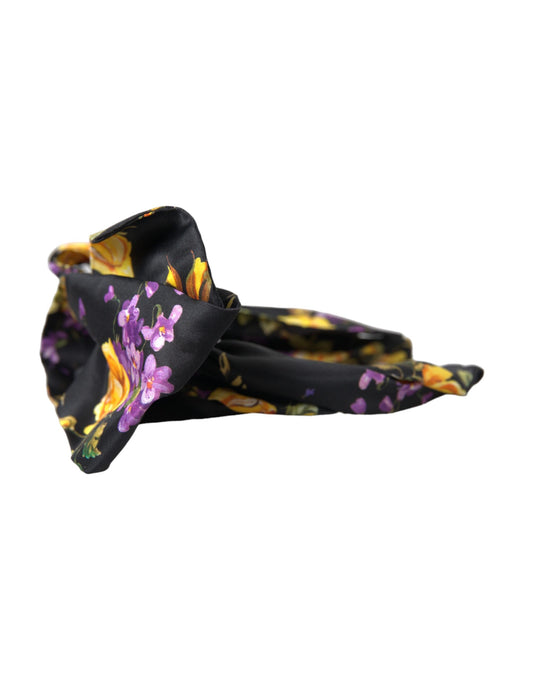 Dolce &amp; Gabbana Schwarzes Seiden-Stirnband mit Blumenapplikation für Damen
