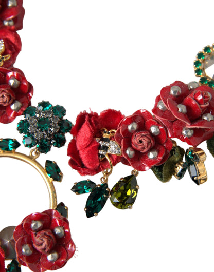 Dolce &amp; Gabbana – Halskette mit Gliederkette aus goldenem Messing und Rosenblüten-Kristallanhänger