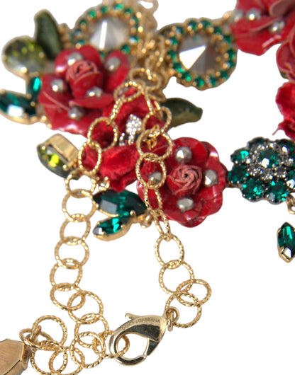Dolce &amp; Gabbana – Halskette mit Gliederkette aus goldenem Messing und Rosenblüten-Kristallanhänger