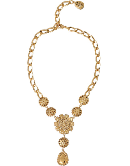 Dolce &amp; Gabbana Halskette mit Anhängern aus goldenem Messing mit Kristallen, lila und rosa Perlen