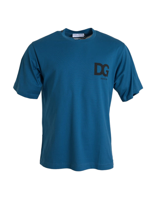 Dolce &amp; Gabbana – Blaues T-Shirt mit Rundhalsausschnitt und kurzen Ärmeln und Logo