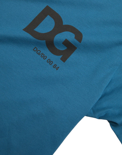 Dolce &amp; Gabbana – Blaues T-Shirt mit Rundhalsausschnitt und kurzen Ärmeln und Logo