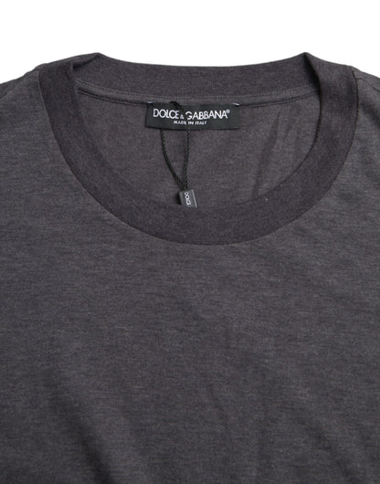 Dolce &amp; Gabbana Graues Kurzarm-T-Shirt aus Baumwolle mit Rundhalsausschnitt