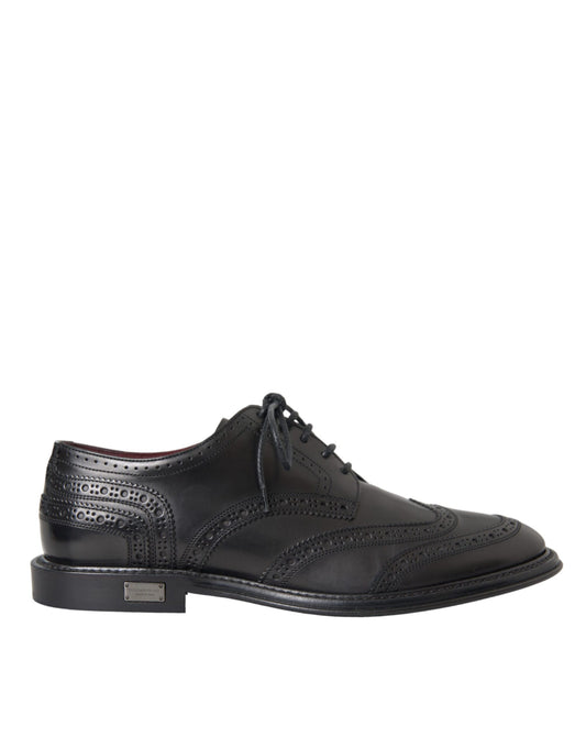 Dolce &amp; Gabbana – Oxford-Schuhe aus schwarzem Leder mit Flügelkappe für formelle Herren