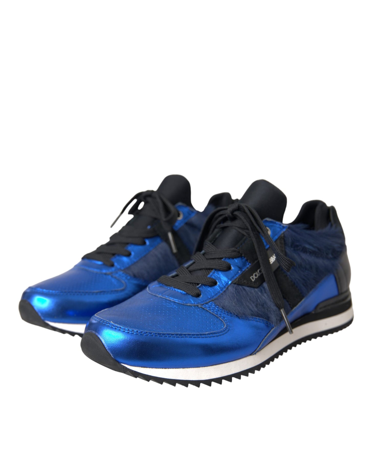 Dolce &amp; Gabbana Blaue schwarze Turnschuhe aus Kalbshaarleder