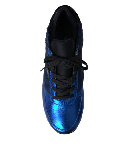 Dolce &amp; Gabbana Blaue schwarze Turnschuhe aus Kalbshaarleder