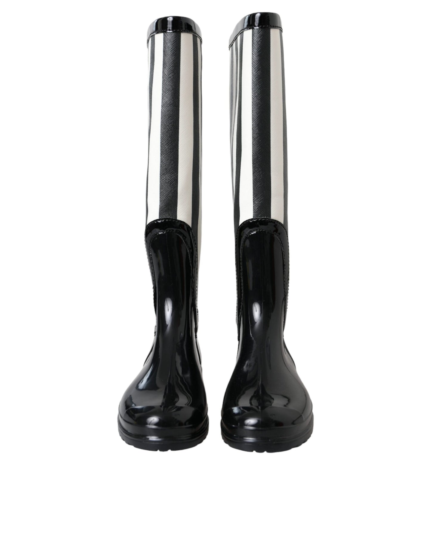 Dolce &amp; Gabbana Black Rubber Knee High Flat Boots Shoes
