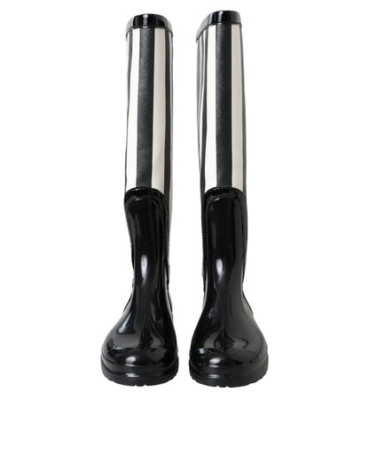 Dolce &amp; Gabbana Black Rubber Knee High Flat Boots Shoes