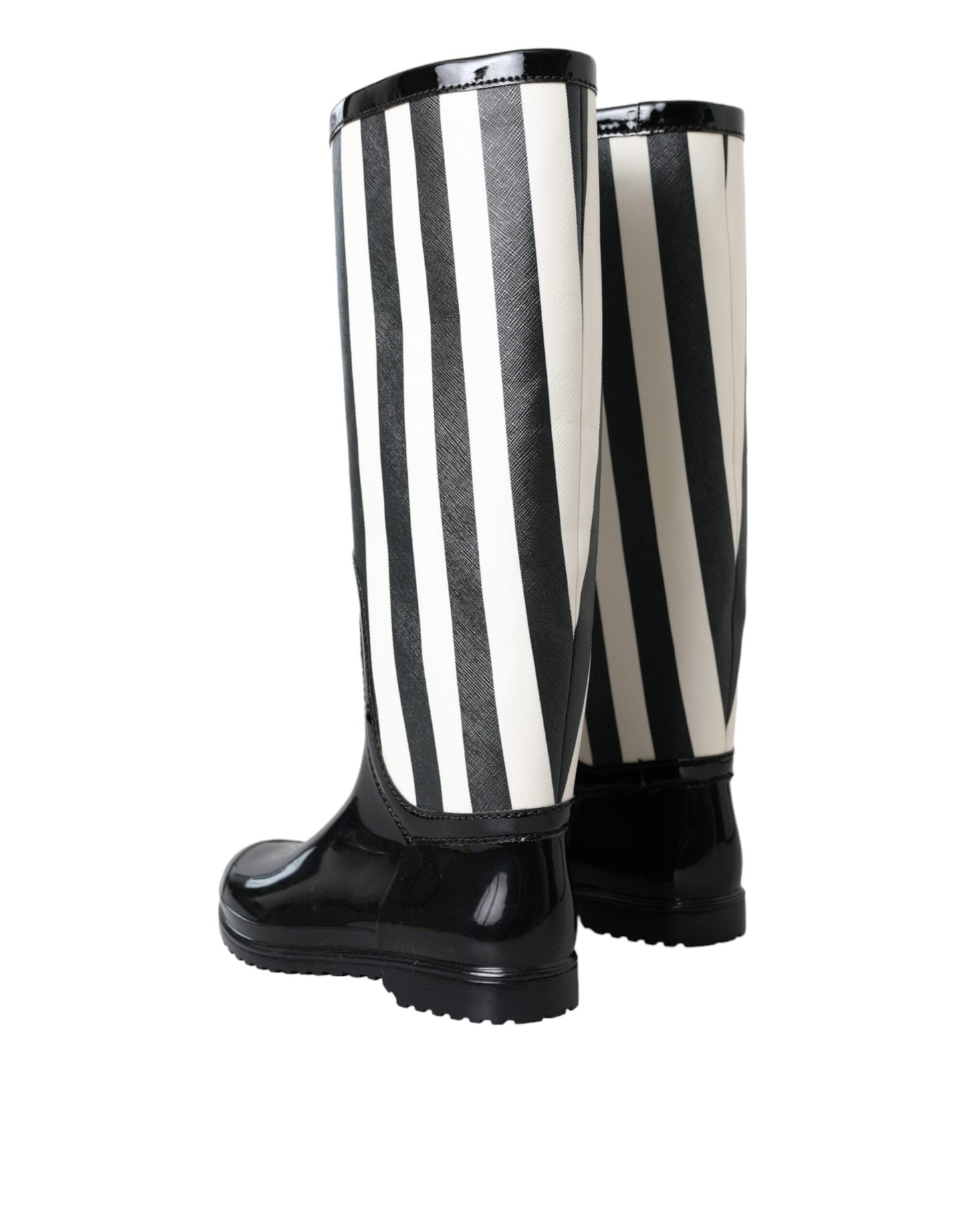 Dolce &amp; Gabbana Black Rubber Knee High Flat Boots Shoes