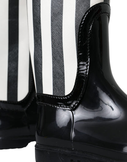 Dolce &amp; Gabbana Black Rubber Knee High Flat Boots Shoes