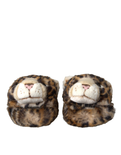 Dolce &amp; Gabbana Braune Tiger-Hausschuhe, flache Sandalen, Schuhe