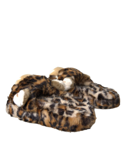 Dolce &amp; Gabbana Braune Tiger-Hausschuhe, flache Sandalen, Schuhe