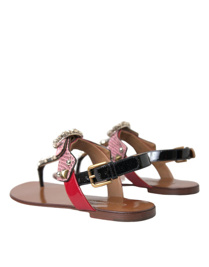 Dolce &amp; Gabbana Multicolor Crystal Sandalen Flip Flops Schuhe