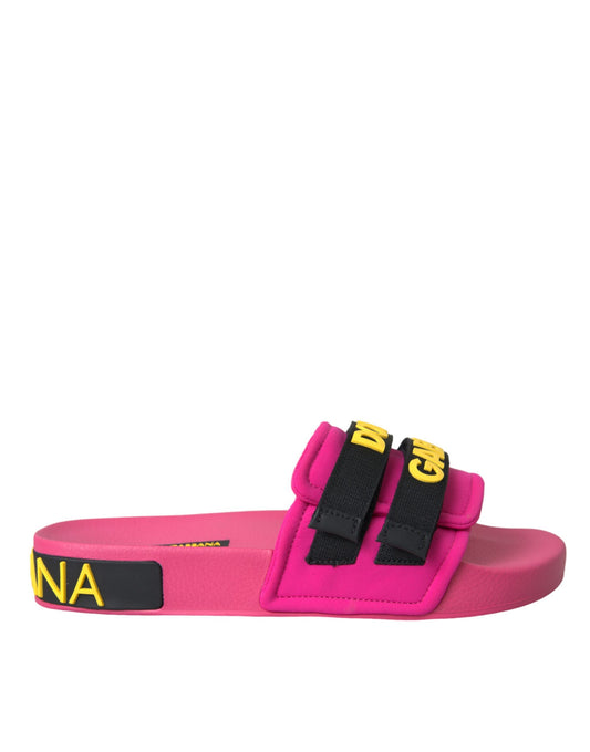 Dolce &amp; Gabbana Pink Schwarz Logo Beachwear Flats Sandalen Schuhe