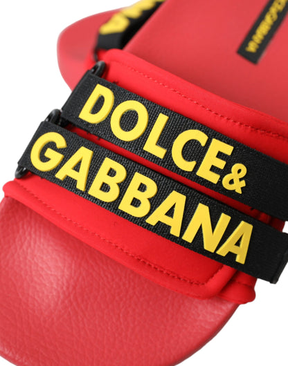 Dolce &amp; Gabbana Rot Schwarz Logo Beachwear Flats Sandalen Schuhe