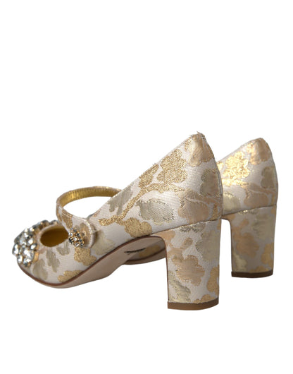 Dolce &amp; Gabbana – Mary Janes-Pumps mit goldenem Jacquard-Kristall