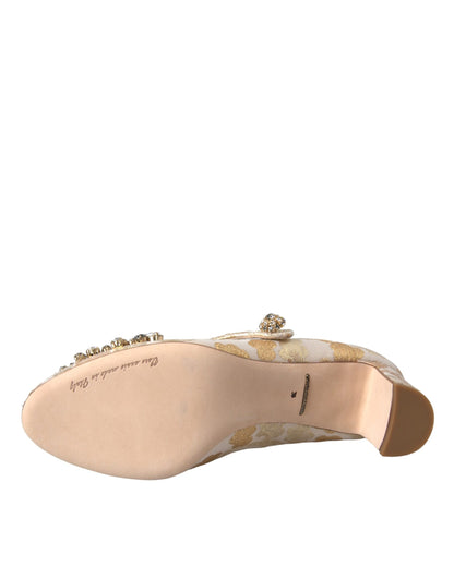 Dolce &amp; Gabbana – Mary Janes-Pumps mit goldenem Jacquard-Kristall