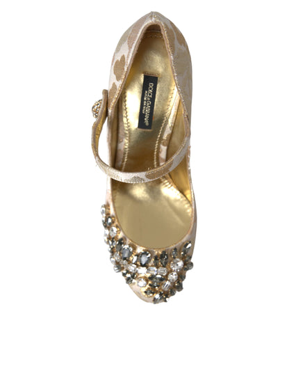 Dolce &amp; Gabbana – Mary Janes-Pumps mit goldenem Jacquard-Kristall