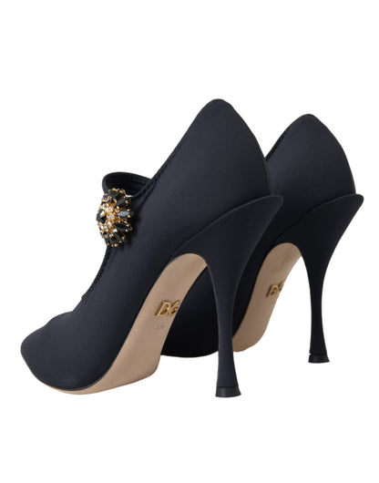 Dolce &amp; Gabbana – Schwarze Mary-Jane-Pumps aus Jersey mit Kristallen