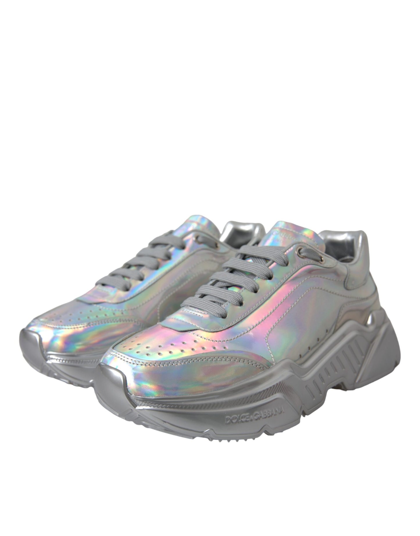 Dolce &amp; Gabbana Silber schillernde DAYMASTER Leder-Sneakers