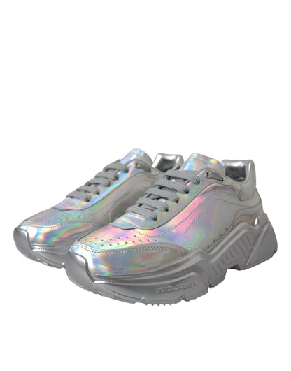 Dolce &amp; Gabbana Silber schillernde DAYMASTER Leder-Sneakers