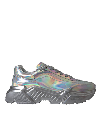 Dolce &amp; Gabbana Silber schillernde DAYMASTER Leder-Sneakers