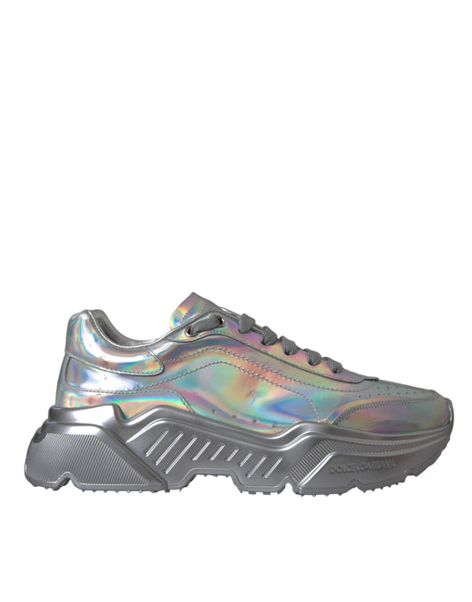 Dolce &amp; Gabbana Silber schillernde DAYMASTER Leder-Sneakers