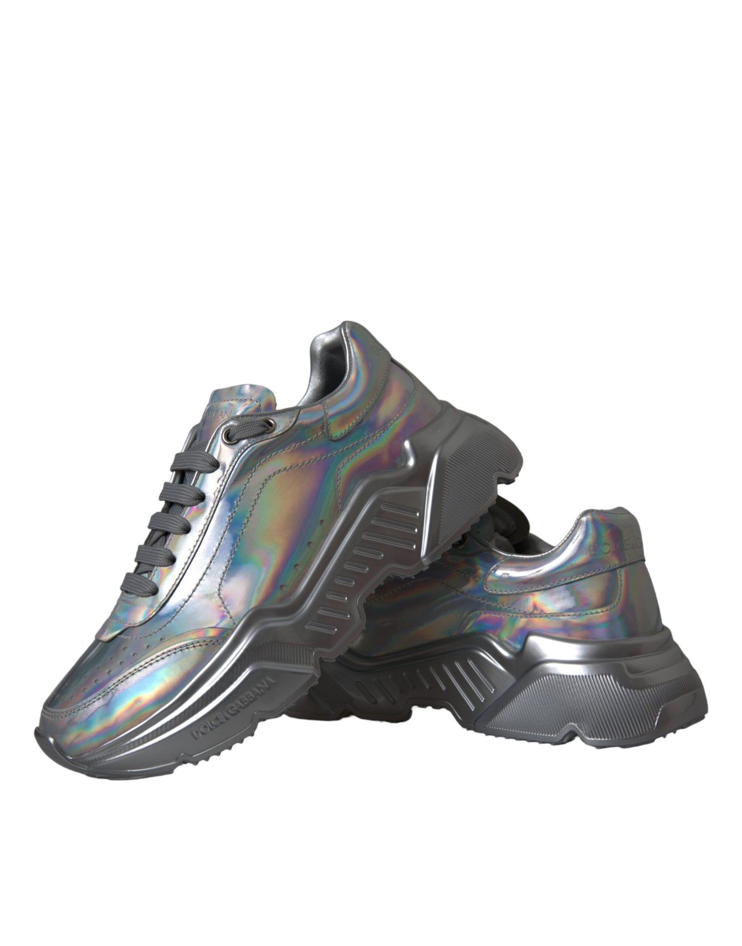 Dolce &amp; Gabbana Silber schillernde DAYMASTER Leder-Sneakers